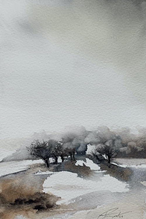 feldweg-nach-goseck alte weiden an der saale aquarell